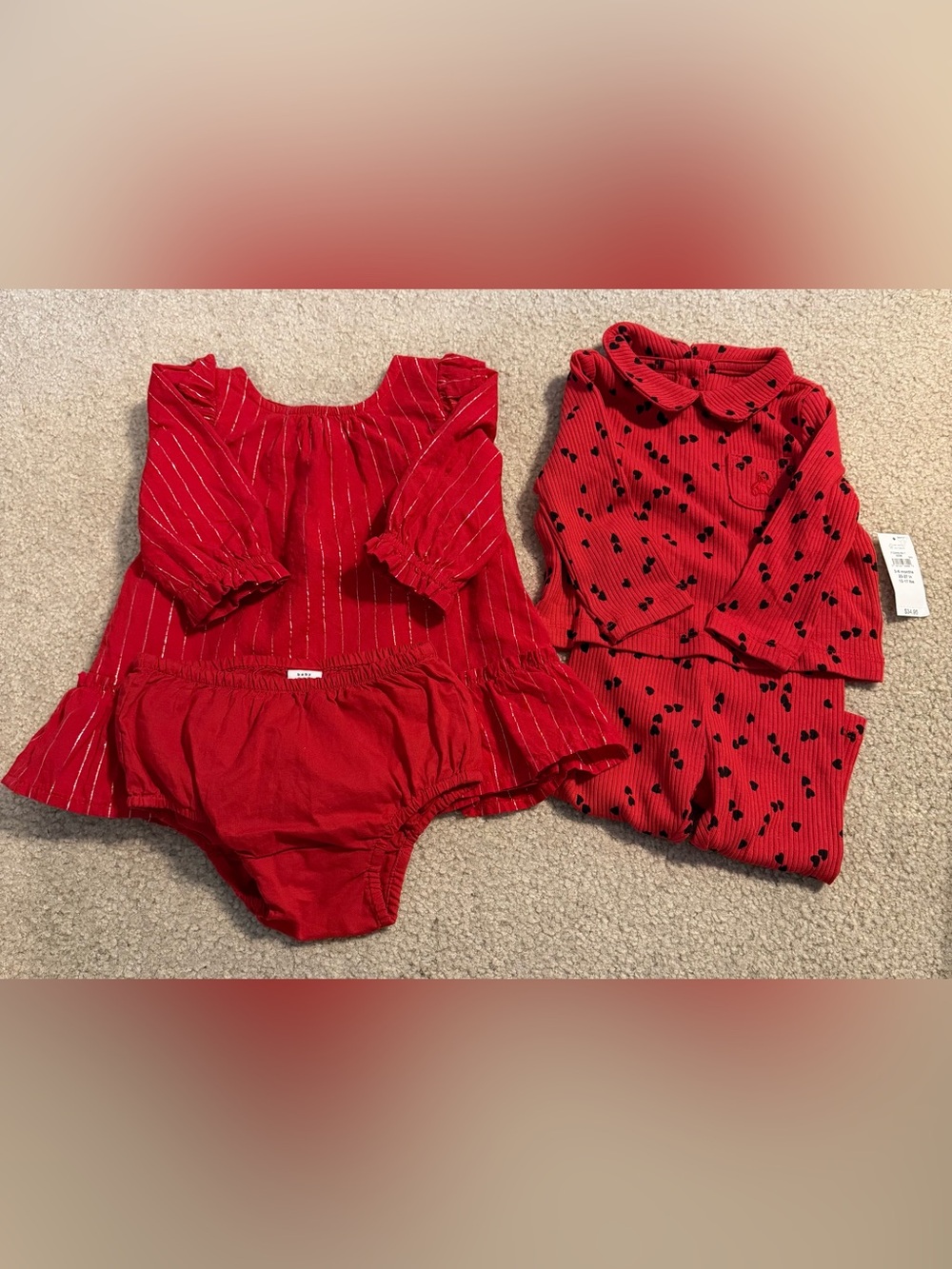 Baby Gap Red Long Sleeve Dress Pants Outfit Set Lot Of 2 Size 3-6 Months New